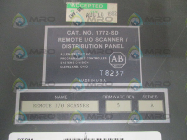 ALLEN BRADLEY 1772-SD SER. A F/W 5 REMOTE I/O SCANNER DISTRIBUTION PANEL UNMP