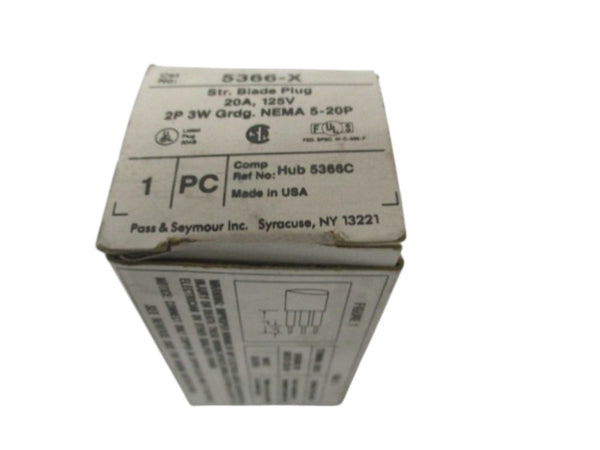 PASS & SEYMOUR 5366-X STRAIGHT BLADE PLUG NSMP