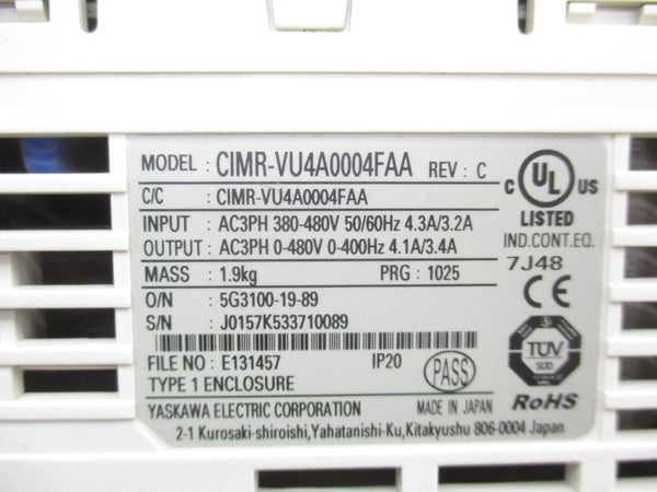 YASKAWA CIMR-VU4A0004FAA 380-480VAC 4.3/3.2A REV. C UNMP