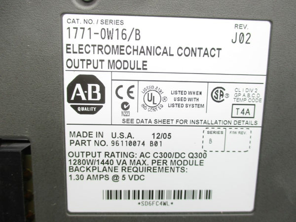 ALLEN BRADLEY 1771-OW16 SER. B REV. J02 UNMP