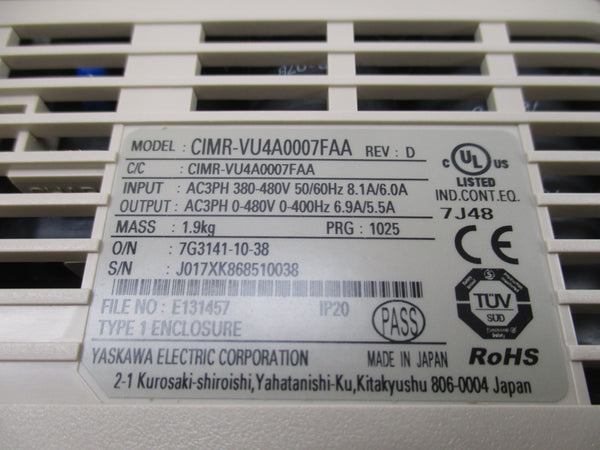 YASKAWA CIMR-VU4A0007FAA 380-480V 8.1/6.0A NSMP
