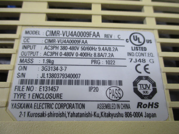 YASKAWA CIMR-VU4A0009FAA 380-480V 9.4/8.2A UNMP