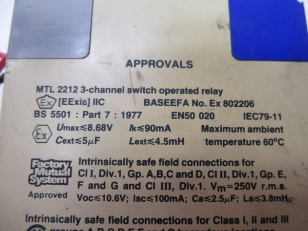 MEASUREMENT MTL2212 3-CHANNEL SWITCH OPERATING RELAY 120VAC UNMP