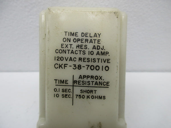 POTTER & BRUMFIELD CKF-38-70010 TIME DELAY RELAY 120VAC 0.1 - 10 SEC. UNMP