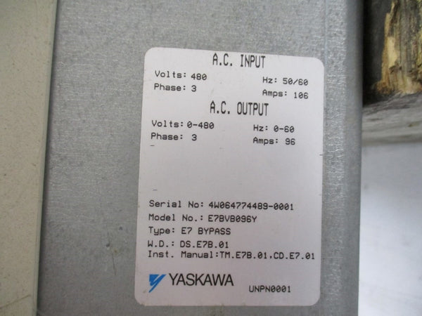 YASKAWA E7BVB096Y E7 BYPASS 480VAC 106A NSNP