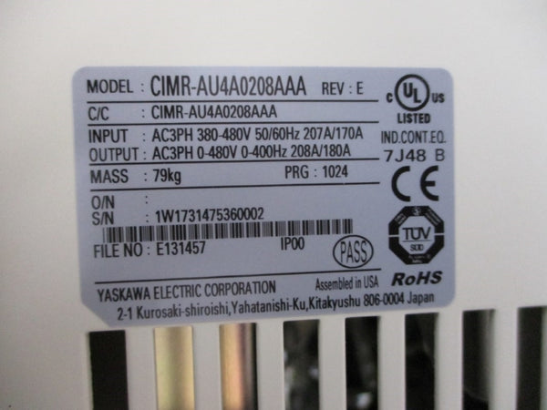YASKAWA CIMR-AU4A0208AAA 380-480V 207/170A NSMP