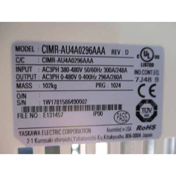 YASKAWA CIMR-AU4A0296AAA 380-480V 300/248A NSMP