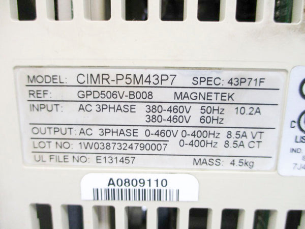 YASKAWA CIMR-P5M43P7 GPD506V-B008 380-460VAC 10.2A (NO OPERATOR) UNMP