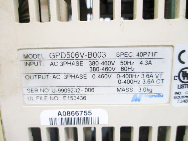 YASKAWA GPD506V-B003 380-460VAC 4.3A UNMP