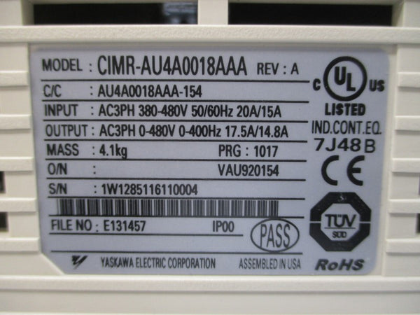 YASKAWA ELECTRIC CIMR-AU4A0018AAA 380-480VAC 20/15A UNMP