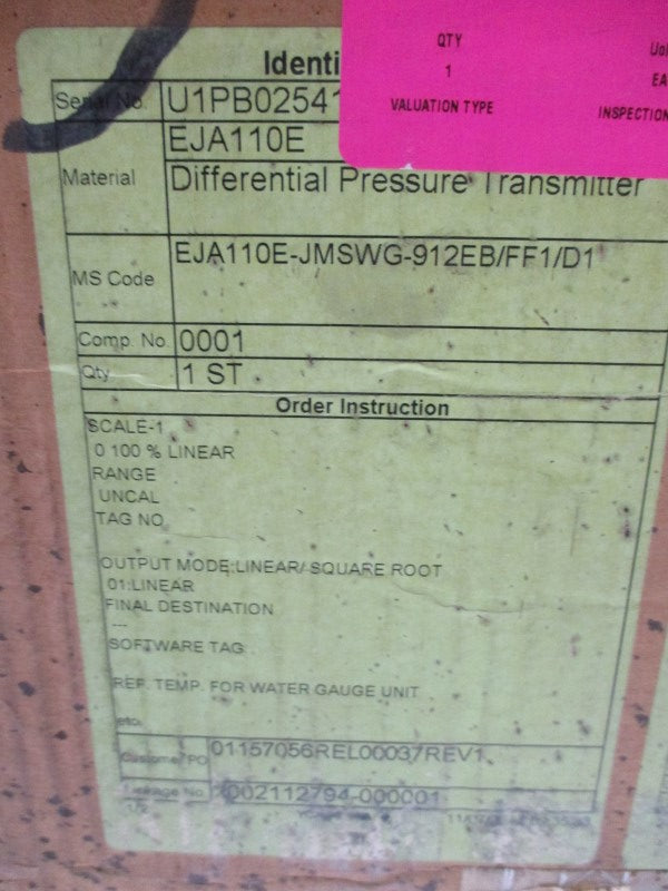 YOKOGAWA EJA110E-JMSWG-912EB/FF1/D1 10.5-42VDC 2300PSI NSMP