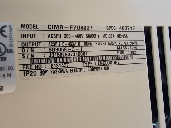 YASKAWA ELECTRIC CIMR-F7U4037 380-480VAC 85A NSMP