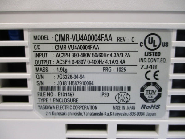 YASKAWA CIMR-VU4A0004FAA 380-480VAC 4.3/3.2A REV. C NSMP