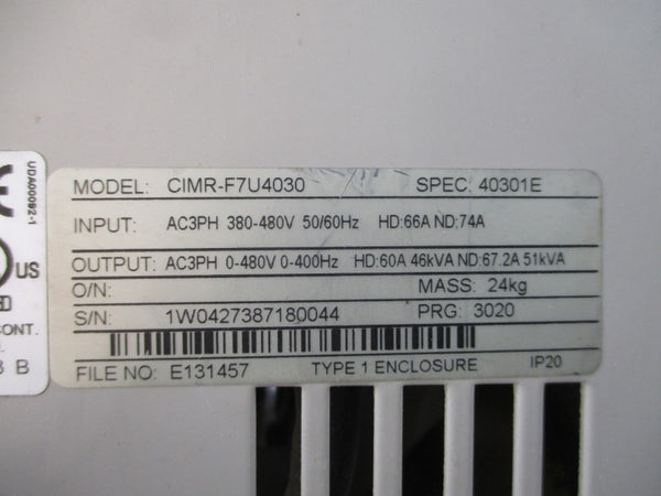 YASKAWA CIMR-F7U4030 380-480VAC 66/74A UNMP