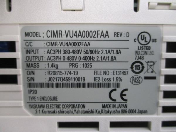 YASKAWA CIMR-VU4A0002FAA 380-480VAC 2.1/1.8A NSMP