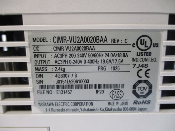 YASKAWA ELECTRIC CIMR-VU2A0020BAA 200-240VAC 24.0/18.9A NSMP