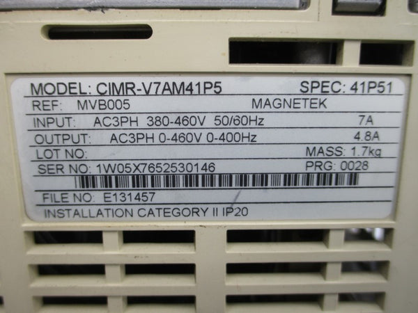 YASKAWA CIMR-V7AM41P5 380-460VAC 7A (AS PICTURED) UNMP