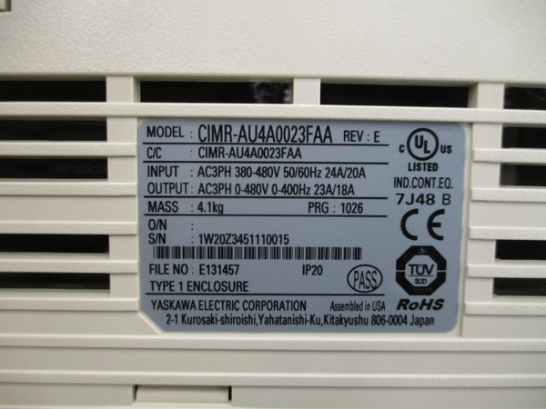 YASKAWA CIMR-AU4A0023FAA 380-480VAC 24/20A REV. E NSMP