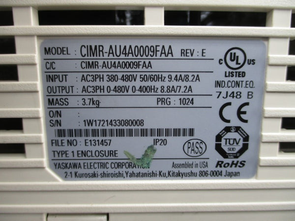 YASKAWA ELECTRIC CIMR-AU4A0009FAA 380-480VAC 9.4/8.2A REV. E NSMP