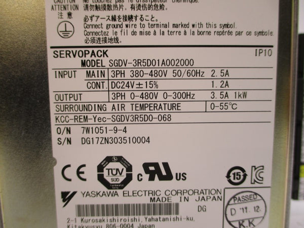 YASKAWA ELECTRIC SGDV-3R5D01A002000 380-480V 2.5A NSMP