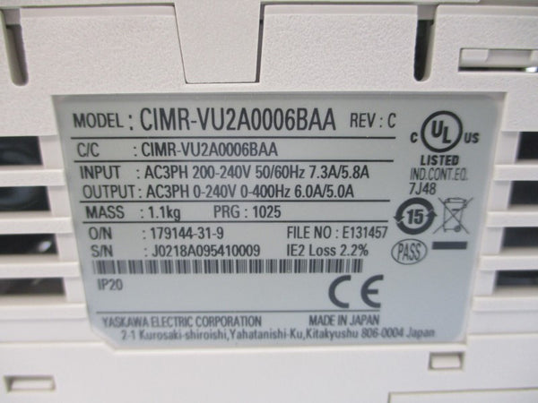 YASKAWA ELECTRIC CIMR-VU2A0006BAA 200-240VAC 7.3/5.8A REV. C NSMP