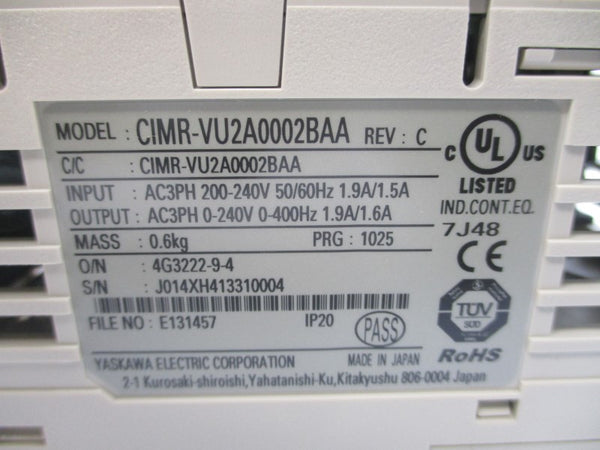 YASKAWA ELECTRIC CIMR-VU2A0002BAA 200-240VAC 1.9/1.5A REV. C NSMP