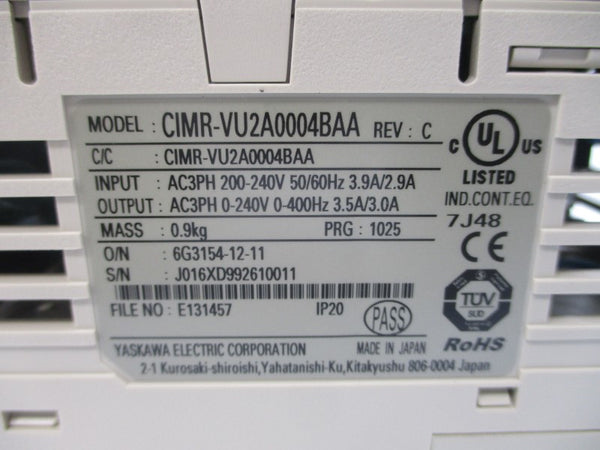 YASKAWA ELECTRIC CIMR-VU2A0004BAA 200-240VAC 3.9/2.9A REV. C NSMP