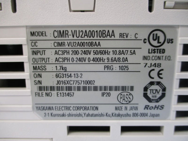 YASKAWA ELECTRIC CIMR-VU2A0010BAA 200-240VAC 10.8/7.5A REV. C NSMP