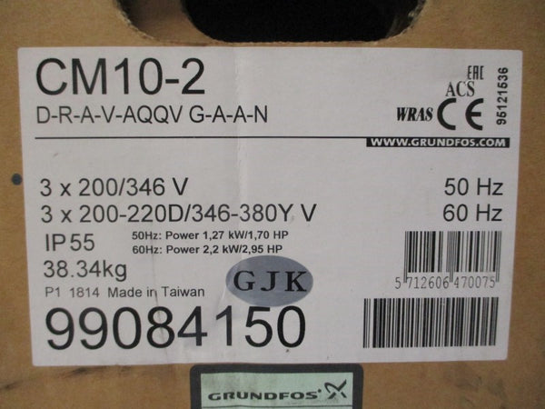 GRUNDFOS CM10-2 D-R-A-V-AQQVG-A-A-N 200-220/346-380V 8.85-8.35/5.1-4.8A 145PSI NSMP