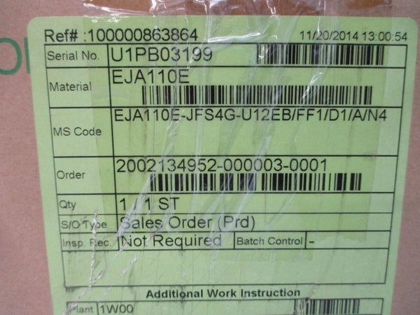 YOKOGAWA EJA110E-JFS4G-U12EB/FF1/D1/A/N4 10.5-32VDC 2300PSI NSMP