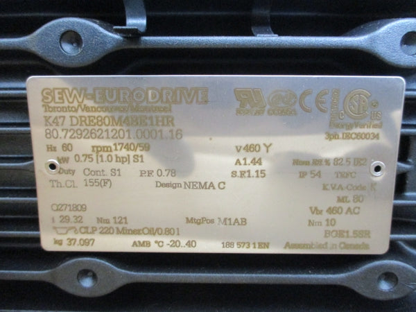 SEW-EURODRIVE K47DRE80M4BE1HR K47/A 460V 1.44A NSNP
