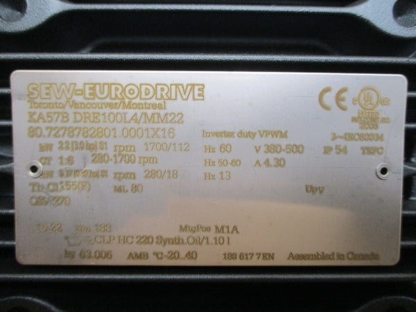 SEW-EURODRIVE KA57BDRE100L4/MM22 KA57B/A 380-500V 4.30A NSNP