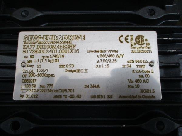 SEW-EURODRIVE KA77DRE90M4BE2HF KA77/A 266/460V 3.90/2.25A NSNP