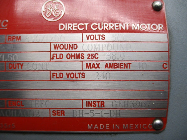 GENERAL ELECTRIC 15HP 850/1200RPM CD365AT 5CD192JA011A002 240/500V 2.74/1.50-25.1A NSNP