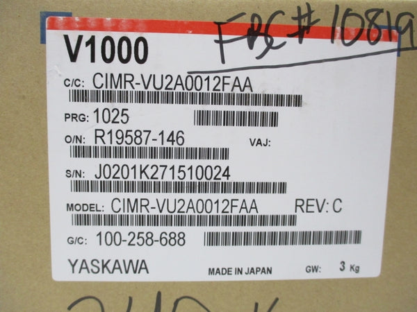 YASKAWA CIMR-VU2A0012FAA 200-240VAC 13.9/11.0A REV. C NSMP