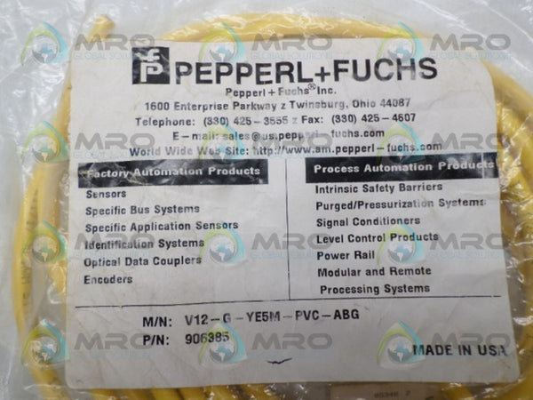 PEPPERL+FUCHS V12-G-YE5M-PVC-ABG CABLE CONNECTOR NSMP