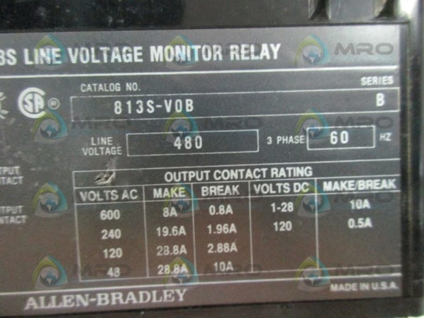 ALLEN BRADLEY 813S-V0B SER. B SOLID STATE LINE VOLTAGE MONITOR RELAY UNMP