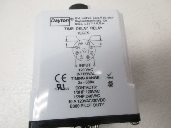 DAYTON 1EGC9 TIME DELAY RELAY 120VAC UNMP