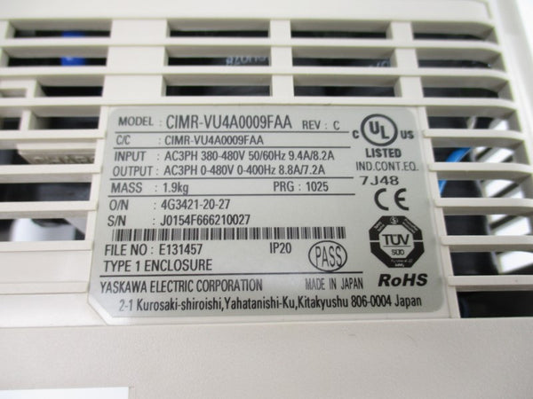 YASKAWA CIMR-VU4A0009FAA 380-480VAC 9.4/8.2A (AS PICTURED) UNMP
