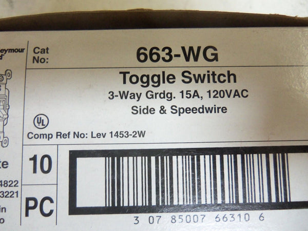 LOT OF 10 PASS & SEYMOUR 663-WG TOGGLE SWITCH NSMP