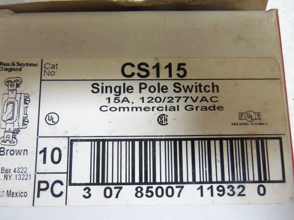 LOT OF 10 PASS & SEYMOUR 663-WG TOGGLE SWITCH NSMP