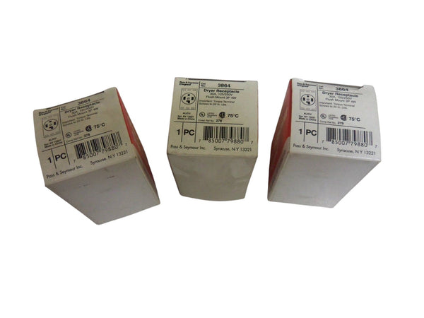 LOT OF 3 PASS & SEYMOUR 3864 DRYER RECEPTACLE NSMP