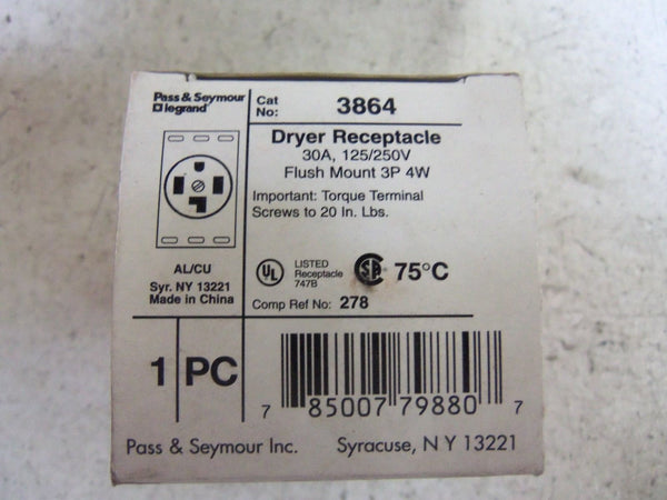 LOT OF 3 PASS & SEYMOUR 3864 DRYER RECEPTACLE NSMP
