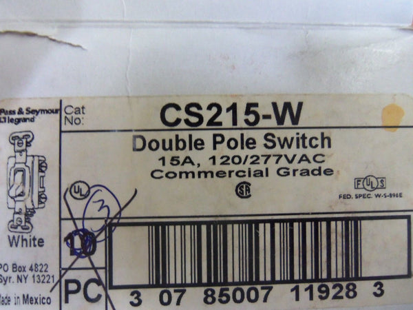 LOT OF 3 PASS & SEYMOUR CS215-W DOUBLE POLE SWITCH NSMP