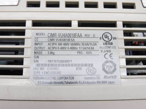 YASKAWA CIMR-VU4A0018FAA 380-480V 15.0/20.0A NSNP