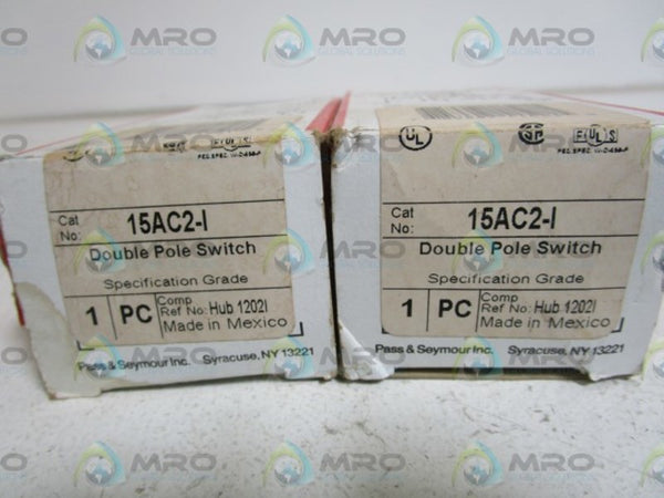 LOT OF 2 PASS & SEYMOUR DOUPLE POLE SWITCH 15AC2-I NSMP
