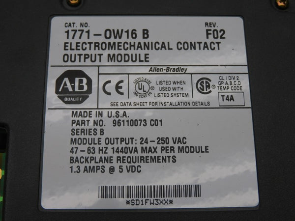 ALLEN BRADLEY 1771-OW16 SER. B REV. F02 24-250VAC 1.3A ( NO TERMINAL) UNMP