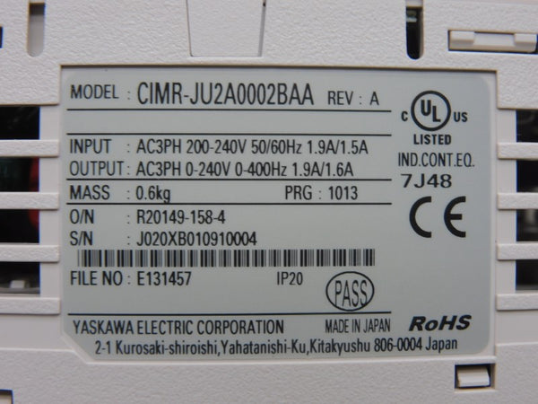 YASKAWA CIMR-JU2A0002BAA REV. A 0-240V 1.9/1.6A NSMP