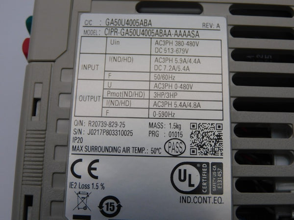 YASKAWA CIPR-GA50U4005ABAA-AAAASA REV. A 380-480V 7.2/5.4A NSMP