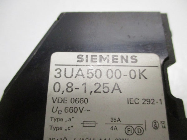 SIEMENS 3UA5000-0K OVERLOAD RELAY 0,8-1,25A UNMP
